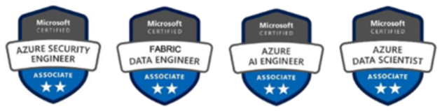 Microsoft Certifications: Fabric Analytics Engineer, Azure Administrator, Azure Solutions Architect, Azure DevOps Engineer
